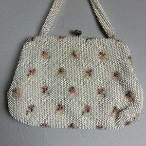Vintage Corde' Bead Kiss Lock Handbag Purse 1950s Elegant Floral Beaded Handbag